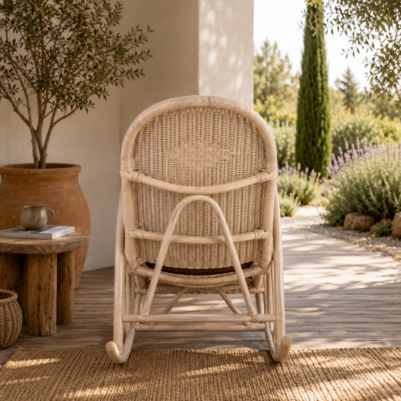 TANO - Rocking Chair en Rotin Blanc