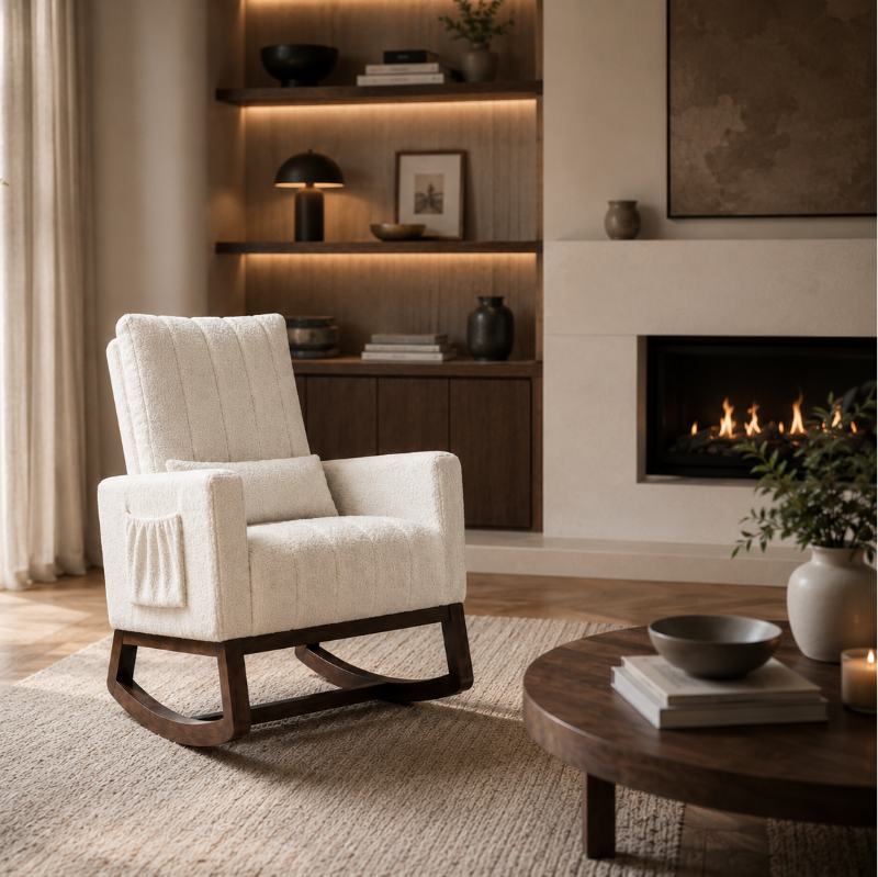 NEVA - Rocking Chair Neige Flanelle Crème