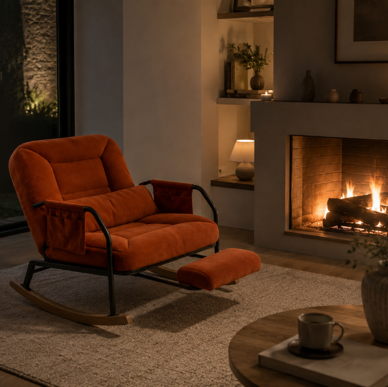 ROVA - Rocking Chair Relax Velours Côtelé