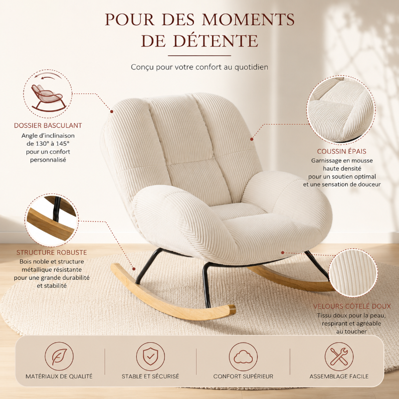 CLEO - Rocking Chair Cocooning Velours