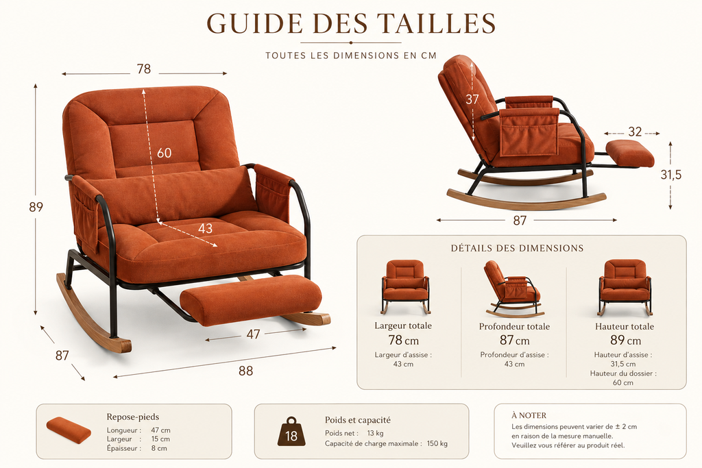 ROVA - Rocking Chair Relax Velours Côtelé