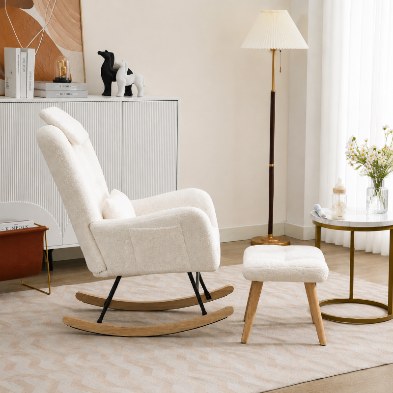 Rocking Chair Allaitement & Repose-Pied blanc 