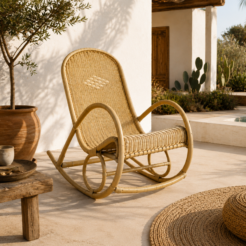 Rocking Chair Rotin Vintage