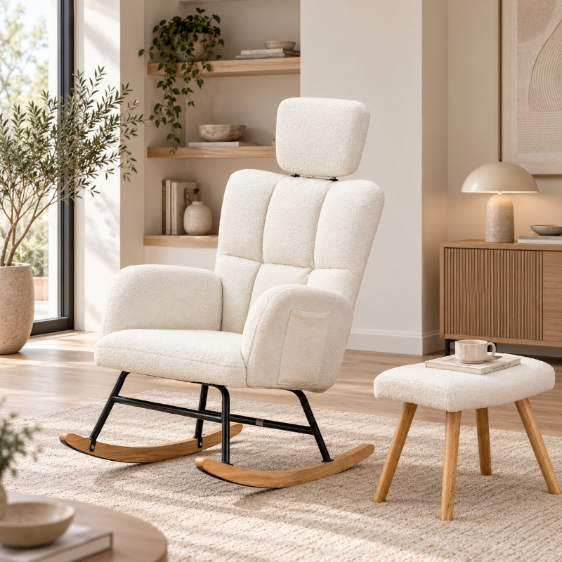 LUNA - Rocking Chair Appui-Tête & Accoudoirs