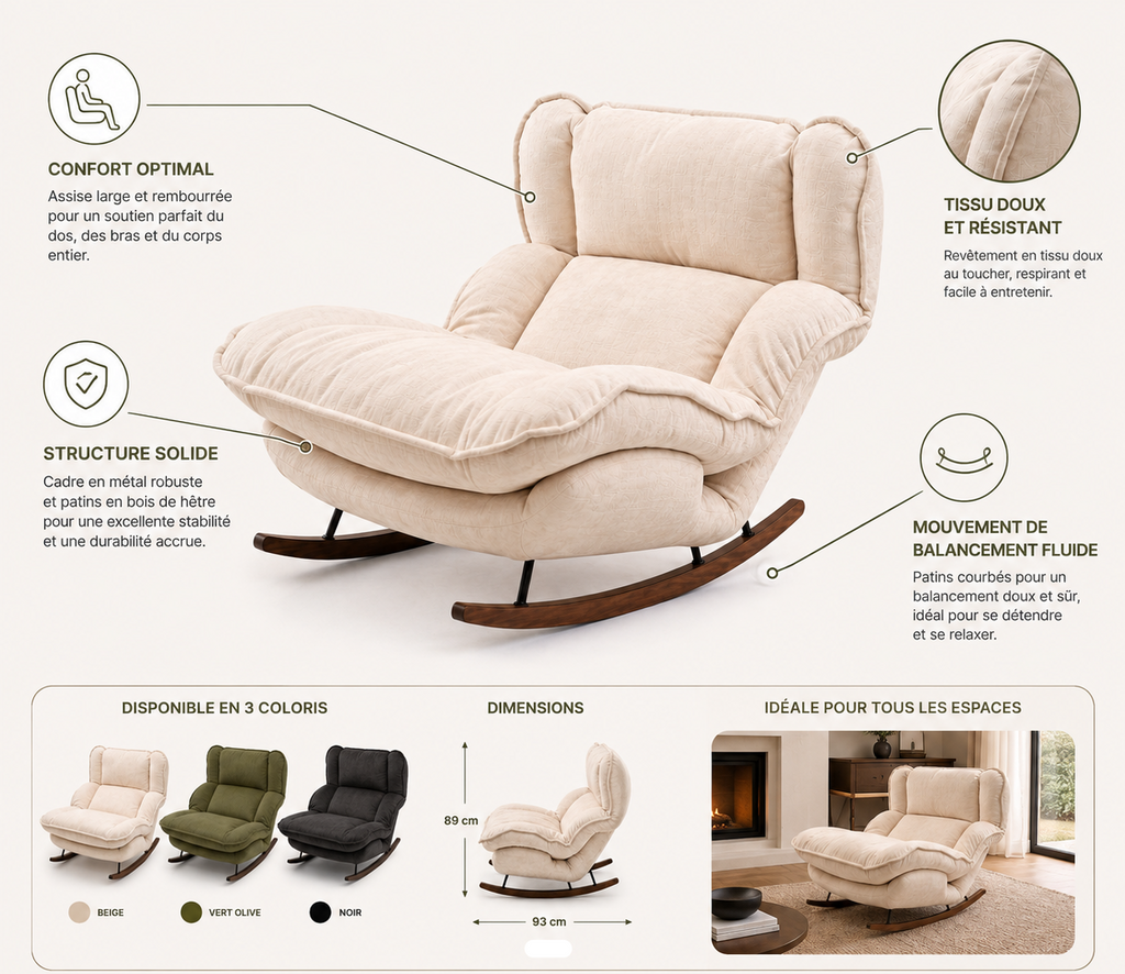 ROVA - Rocking chair tissu