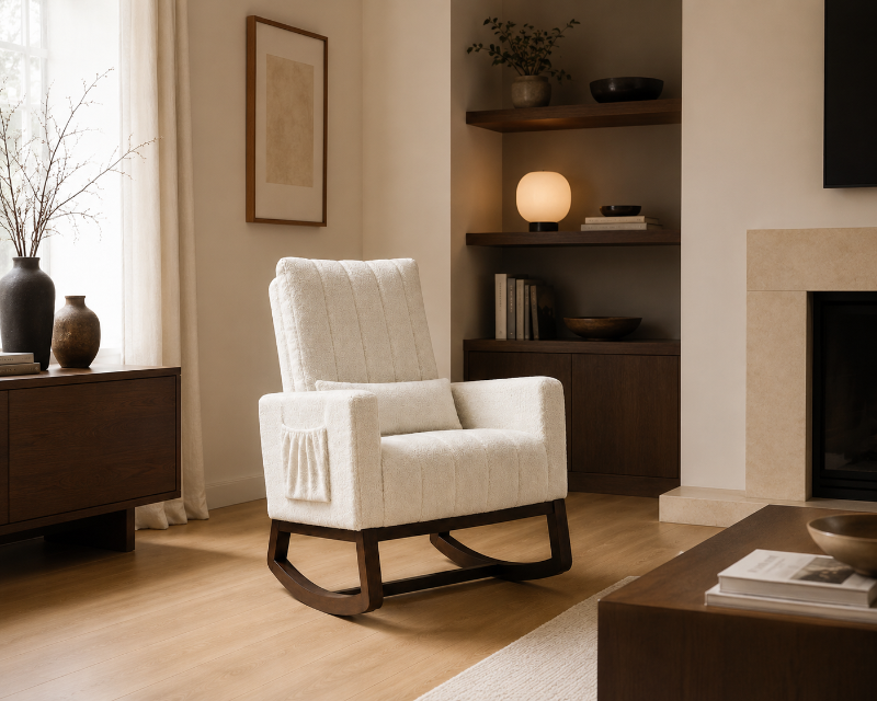 NEVA - Rocking Chair Neige Flanelle Crème