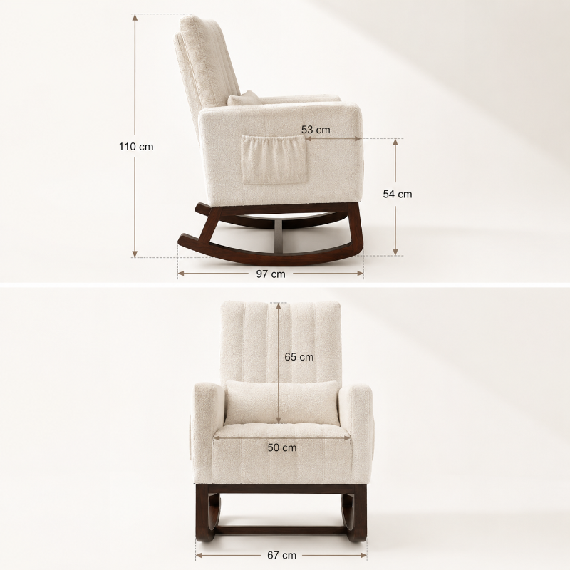 NEVA - Rocking Chair Neige Flanelle Crème