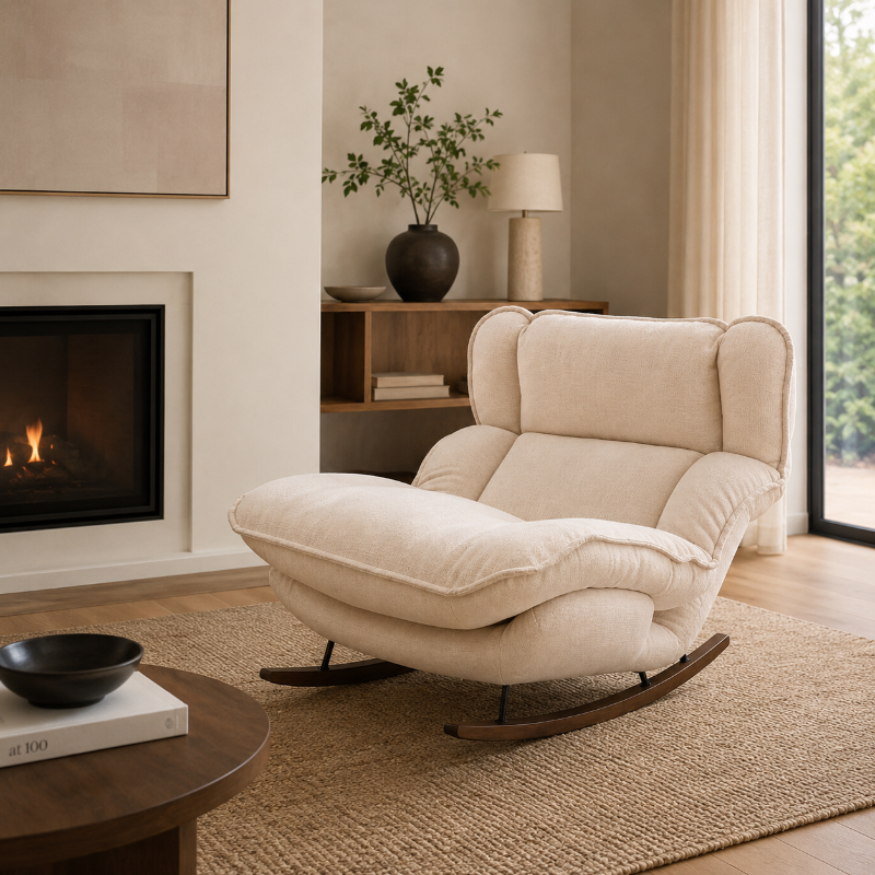 rocjing chaire beige cheminee salon 
